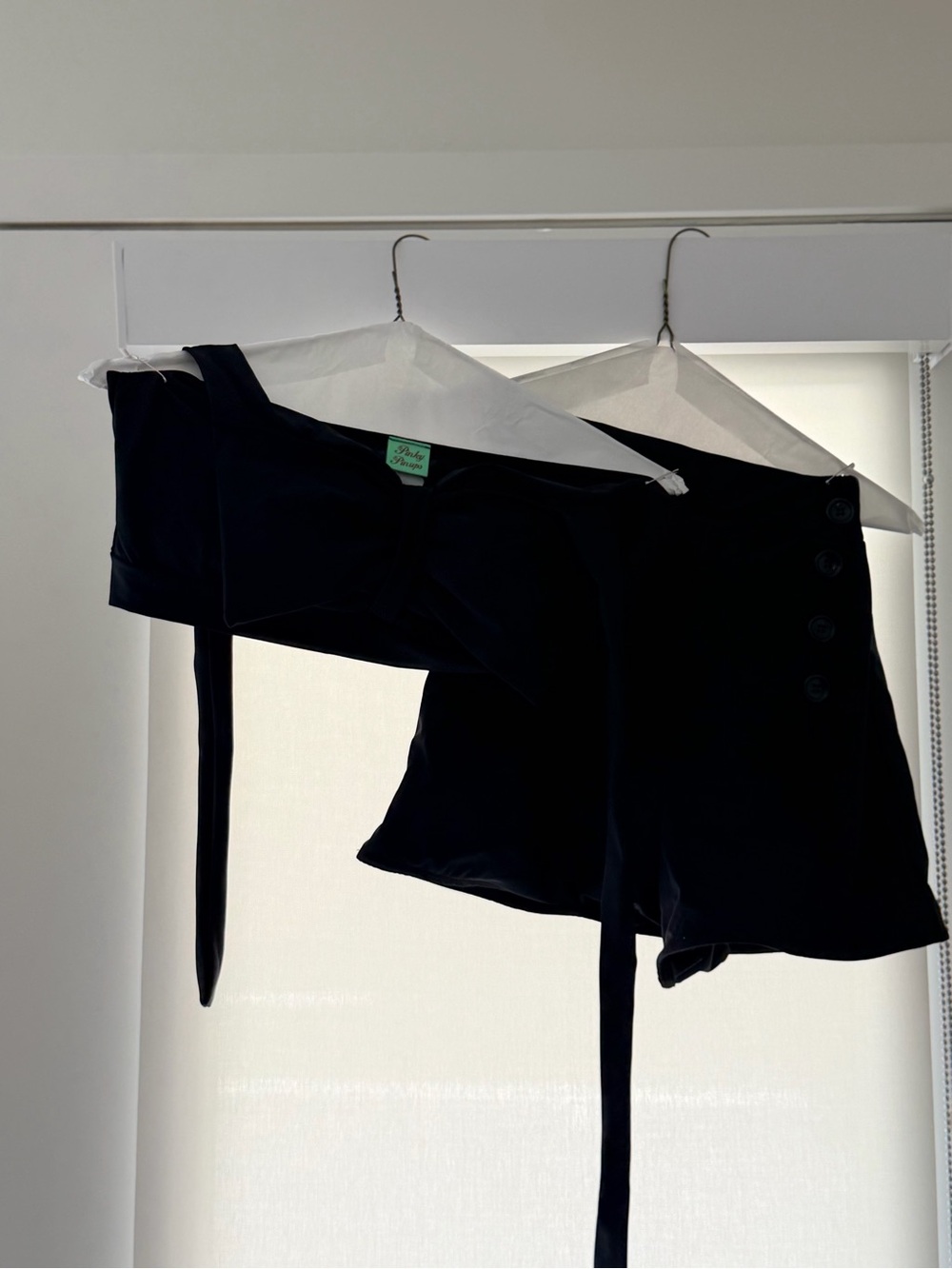 Unique Vintage Pin Up Halter Top and High-Waist Black Women's Shorts